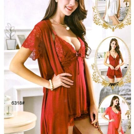3 Pcs Sexy Short Nighty - 6318