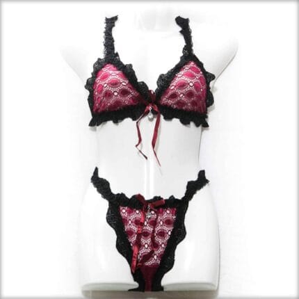 Fancy Net Maroon Bikini Set Panty