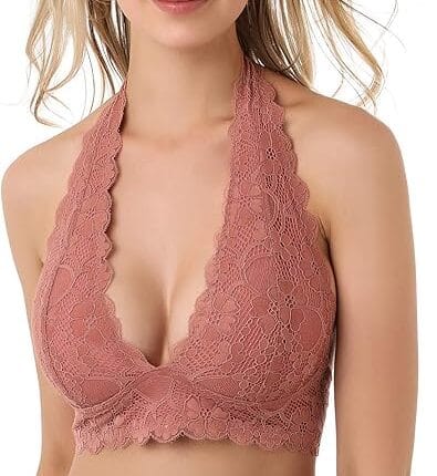 Floral Halter Unpadded Wirefree Lace Bra