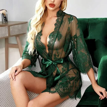 Sexy Lace Dress + G-string Panties Sheer Sleepwear