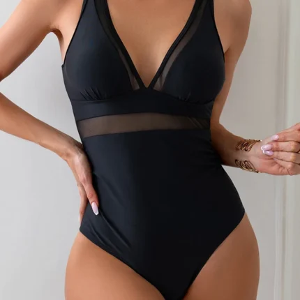 Bodysuit for one piece swimsuit sexy black v neck swimsuit