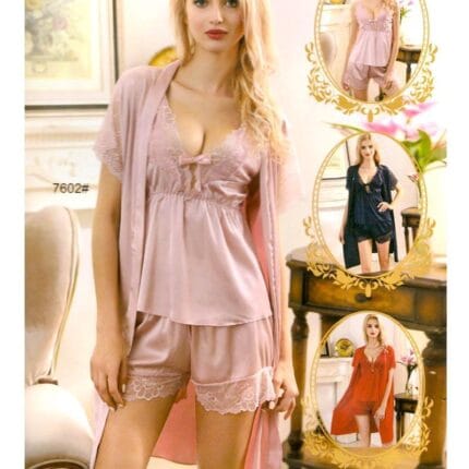 Pcs Sexy Slik Short Nighty With Gown - 7602
