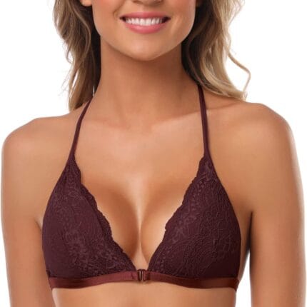SHEKINI Women's Lace Bra Front Closure Halter Bras for Women