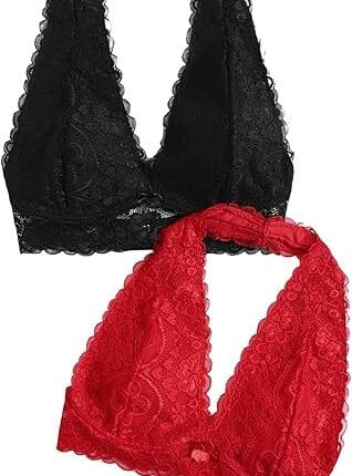 SOLY HUX Women's 2 Piece Halter Lace Bralette Bra
