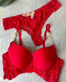 White Pearl Pushup Bra Underwear Set Panty