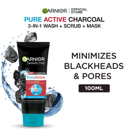 Garnier Pure Active 3 In 1 Charcoal Blackhead Face Wash Mask Scrub