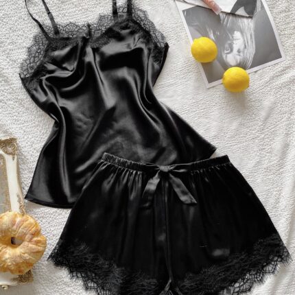 Eyelash Lace Satin Cami PJ Set