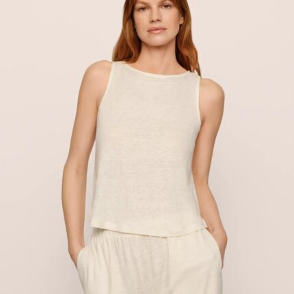 Organic Linen Knit Boat Neck Crop Tank
