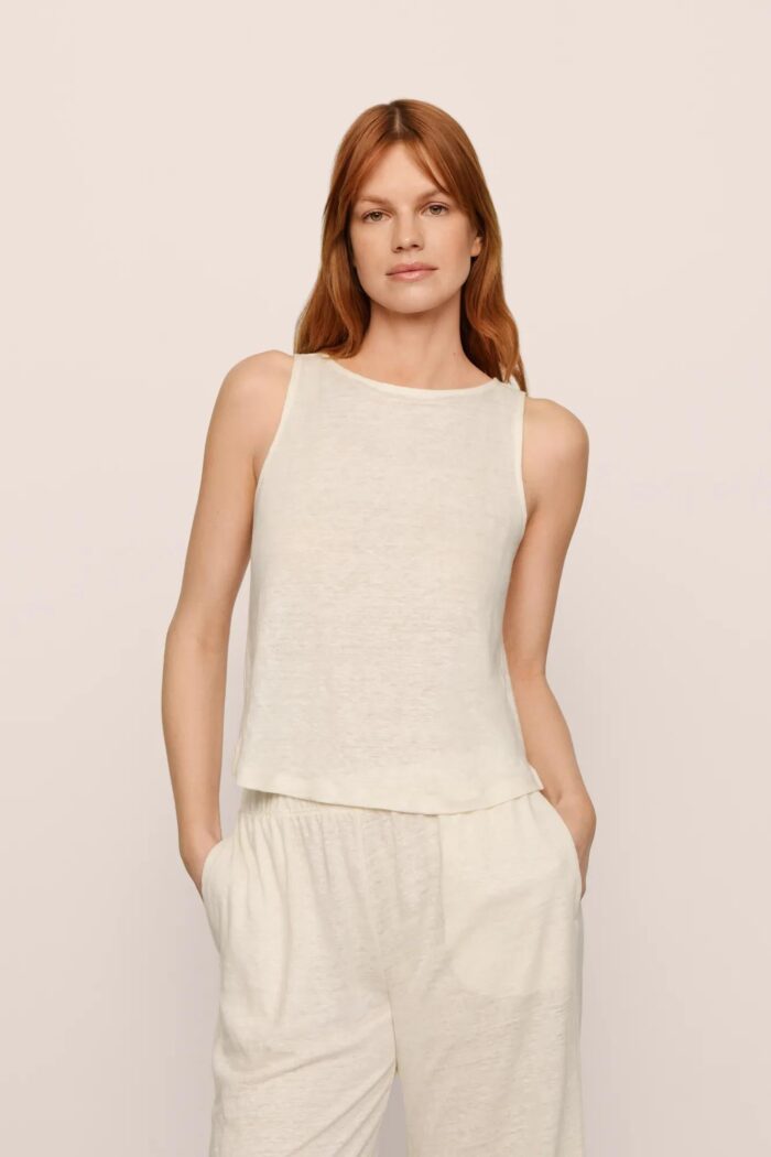 Organic Linen Knit Boat Neck Crop Tank