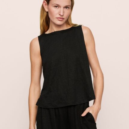 Organic Linen Knit Boat Neck Crop Tank