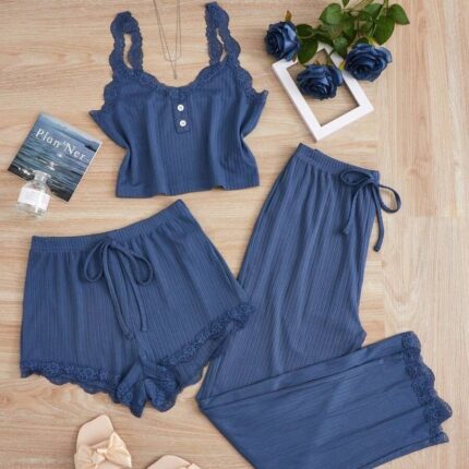 Women's lace slim-fitting camisole vest trousers three-piece suit