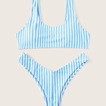 Striped printed bikini split