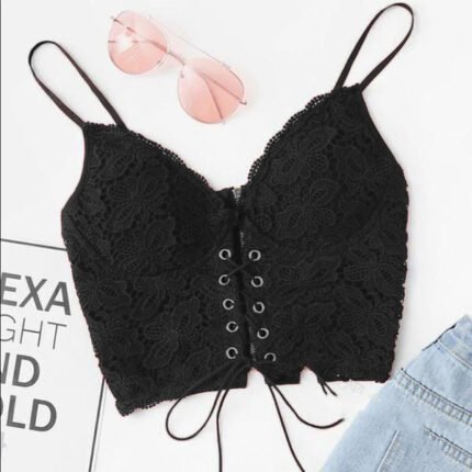 Short Lace-up Sleeveless Bottoming Slim Slimming Sexy Top Suspenders Bra