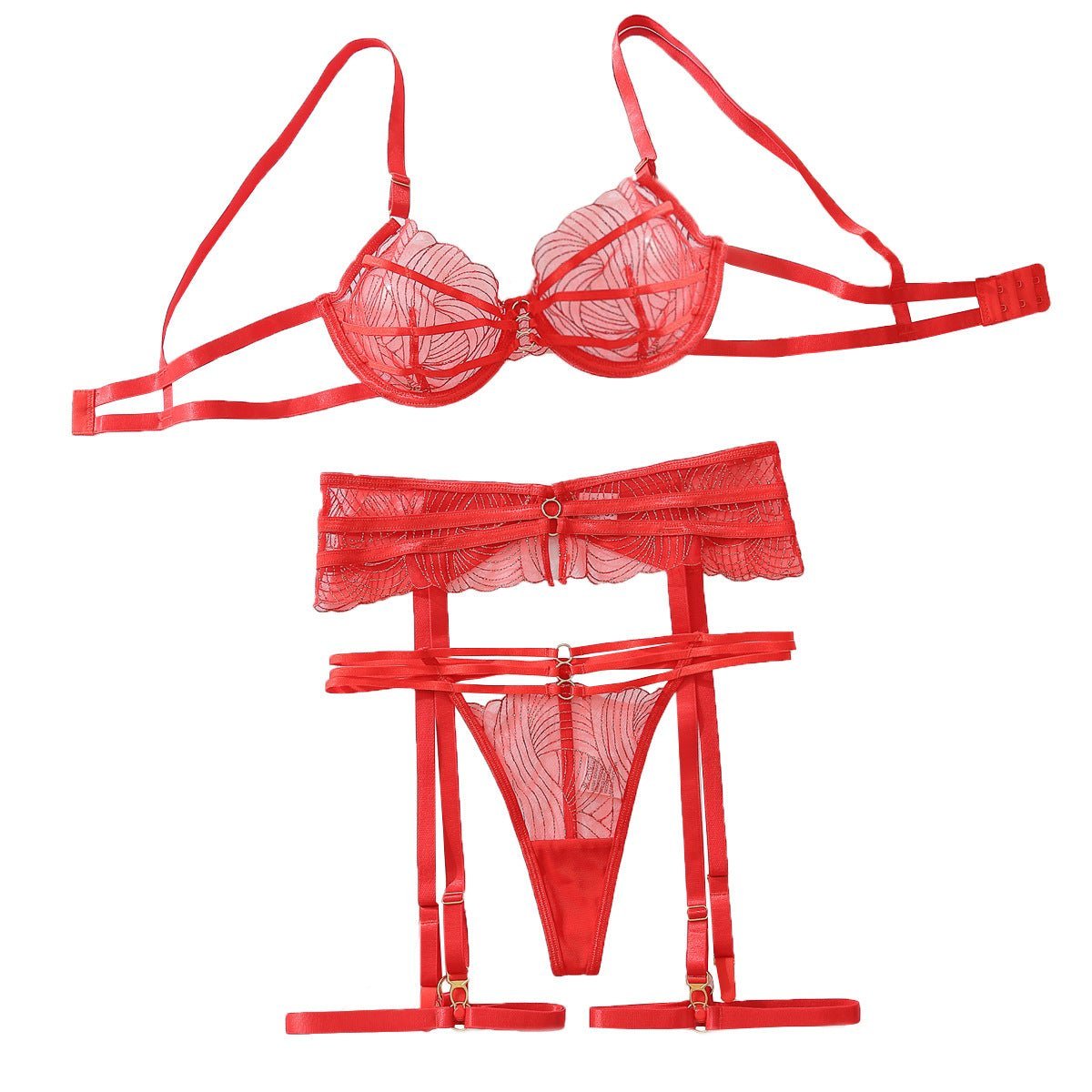 New red perspective embroidery gathering body sculpting adjustment sexy lingerie set New red perspective embroidery gathering body sculpting adjustment sexy lingerie set